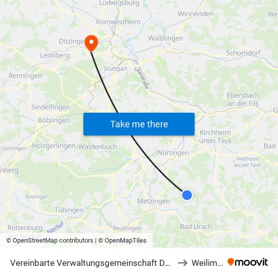 Vereinbarte Verwaltungsgemeinschaft Der Stadt Neuffen to Weilimdorf map