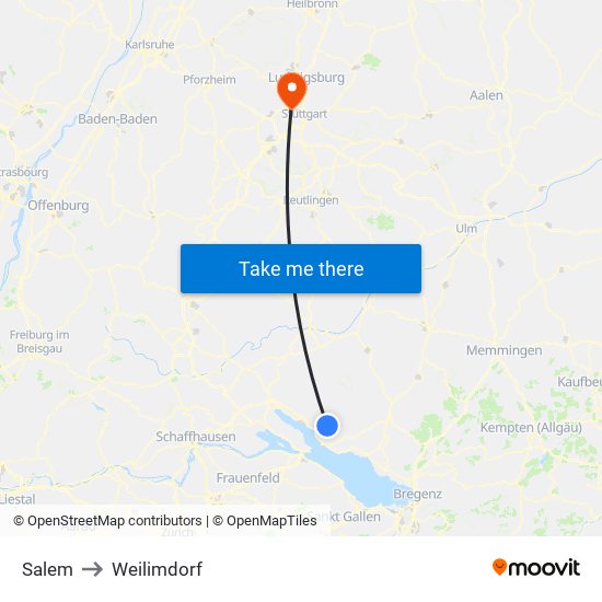 Salem to Weilimdorf map