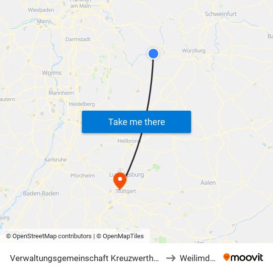 Verwaltungsgemeinschaft Kreuzwertheim to Weilimdorf map