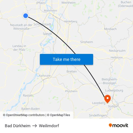 Bad Dürkheim to Weilimdorf map