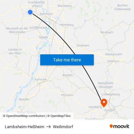 Lambsheim-Heßheim to Weilimdorf map