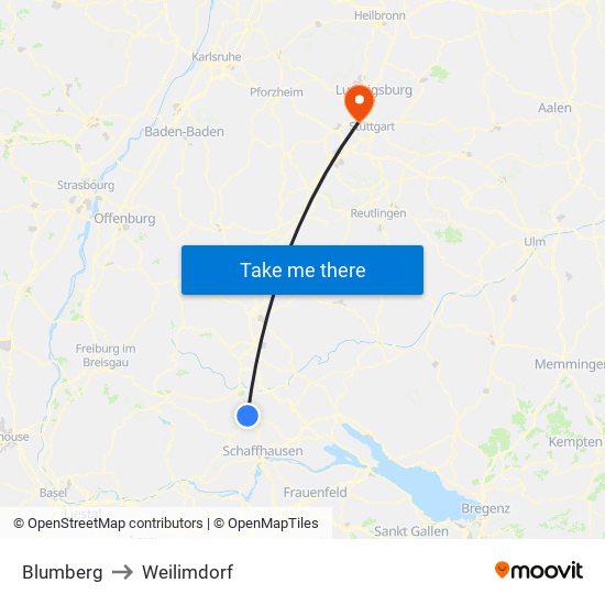 Blumberg to Weilimdorf map