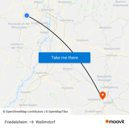 Friedelsheim to Weilimdorf map