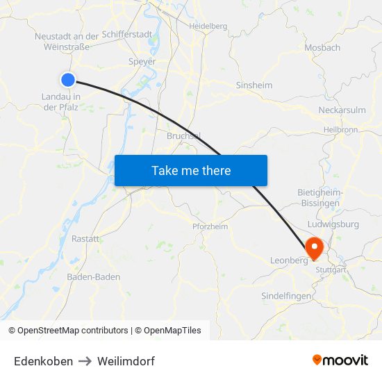 Edenkoben to Weilimdorf map