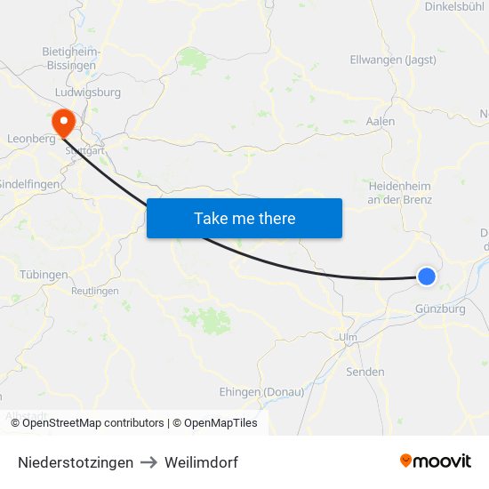 Niederstotzingen to Weilimdorf map