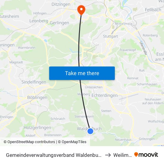 Gemeindeverwaltungsverband Waldenbuch/Steinenbronn to Weilimdorf map