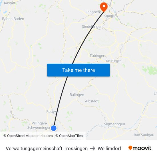 Verwaltungsgemeinschaft Trossingen to Weilimdorf map