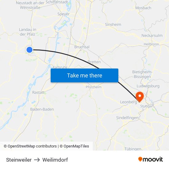 Steinweiler to Weilimdorf map