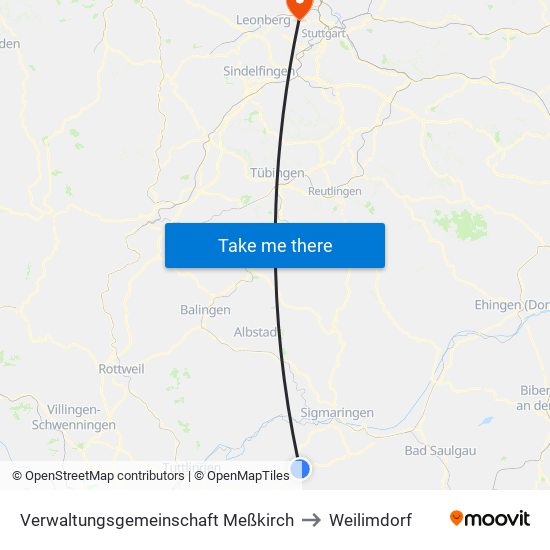 Verwaltungsgemeinschaft Meßkirch to Weilimdorf map