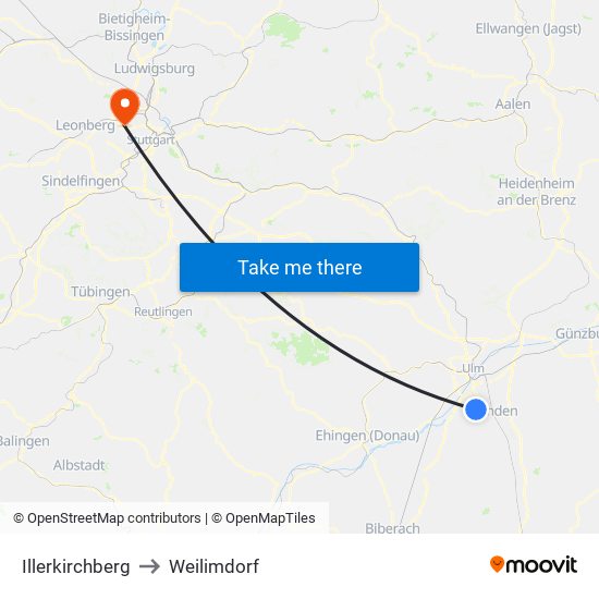 Illerkirchberg to Weilimdorf map