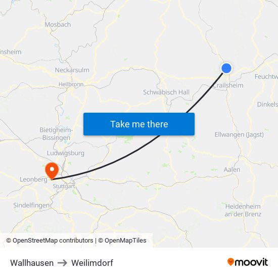 Wallhausen to Weilimdorf map