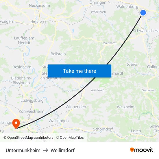 Untermünkheim to Weilimdorf map