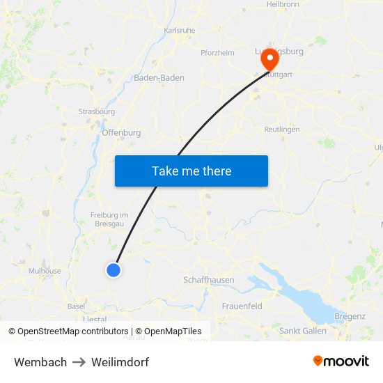 Wembach to Weilimdorf map