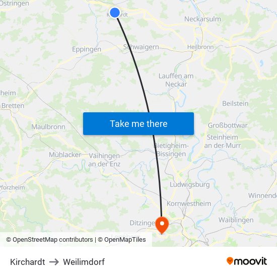 Kirchardt to Weilimdorf map