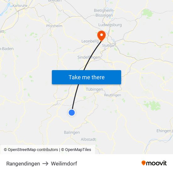 Rangendingen to Weilimdorf map