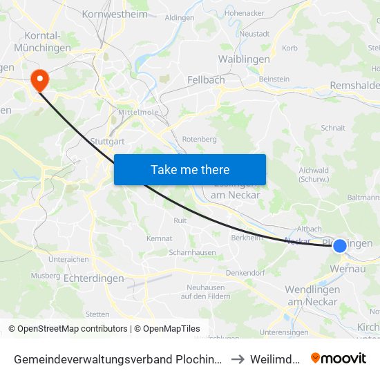 Gemeindeverwaltungsverband Plochingen to Weilimdorf map