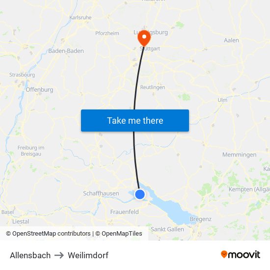 Allensbach to Weilimdorf map