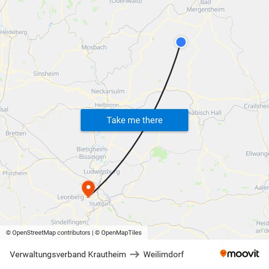Verwaltungsverband Krautheim to Weilimdorf map