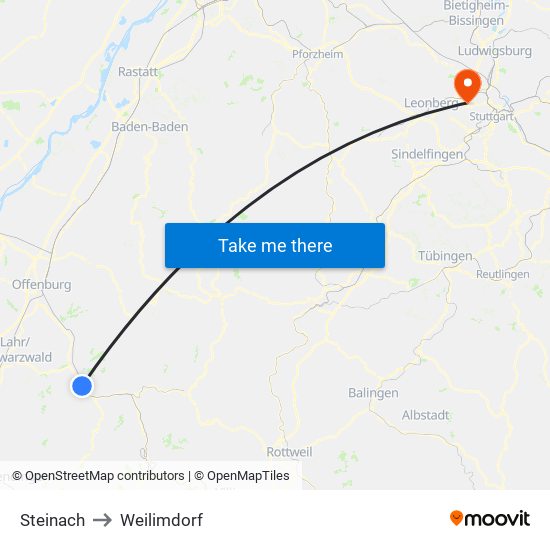 Steinach to Weilimdorf map