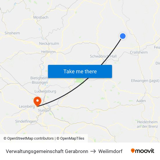 Verwaltungsgemeinschaft Gerabronn to Weilimdorf map