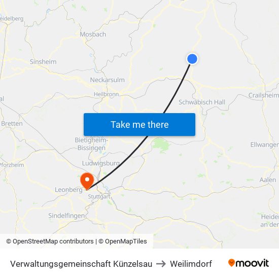 Verwaltungsgemeinschaft Künzelsau to Weilimdorf map