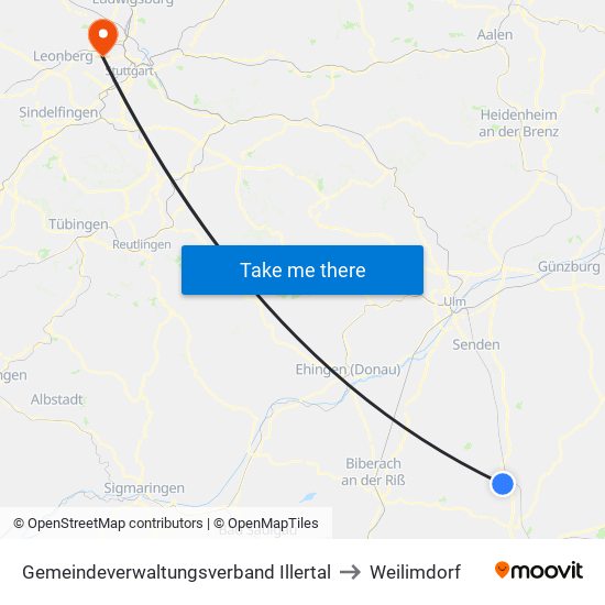 Gemeindeverwaltungsverband Illertal to Weilimdorf map