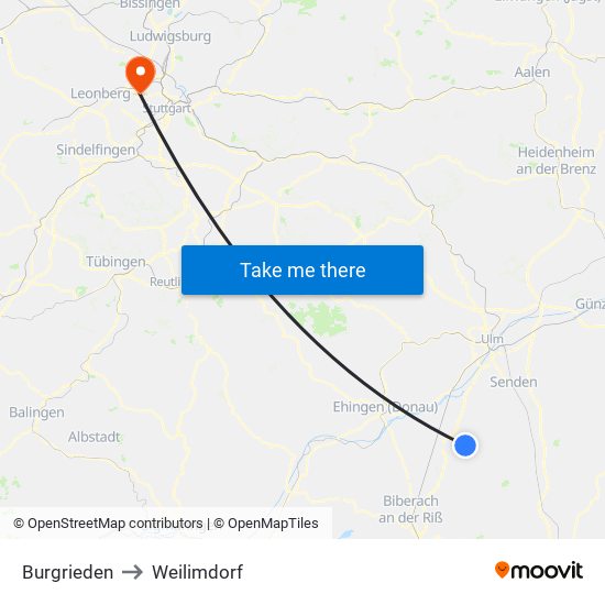 Burgrieden to Weilimdorf map