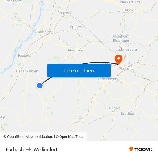 Forbach to Weilimdorf map