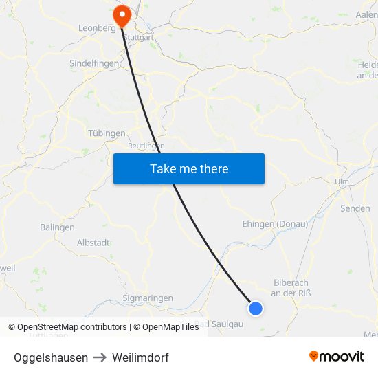 Oggelshausen to Weilimdorf map