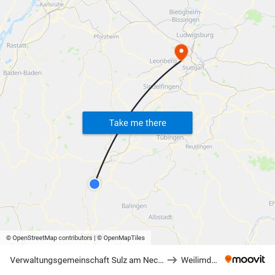 Verwaltungsgemeinschaft Sulz am Neckar to Weilimdorf map