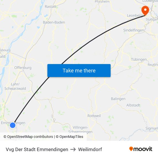 Vvg Der Stadt Emmendingen to Weilimdorf map