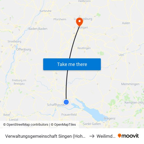 Verwaltungsgemeinschaft Singen (Hohentwiel) to Weilimdorf map