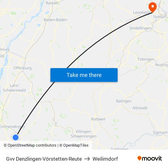 Gvv Denzlingen-Vörstetten-Reute to Weilimdorf map