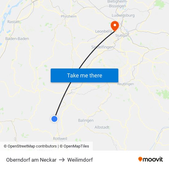 Oberndorf am Neckar to Weilimdorf map