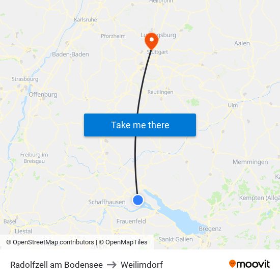 Radolfzell am Bodensee to Weilimdorf map