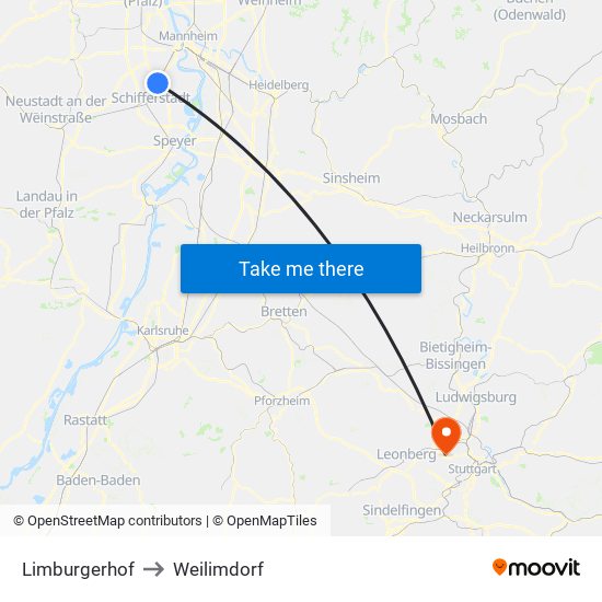 Limburgerhof to Weilimdorf map