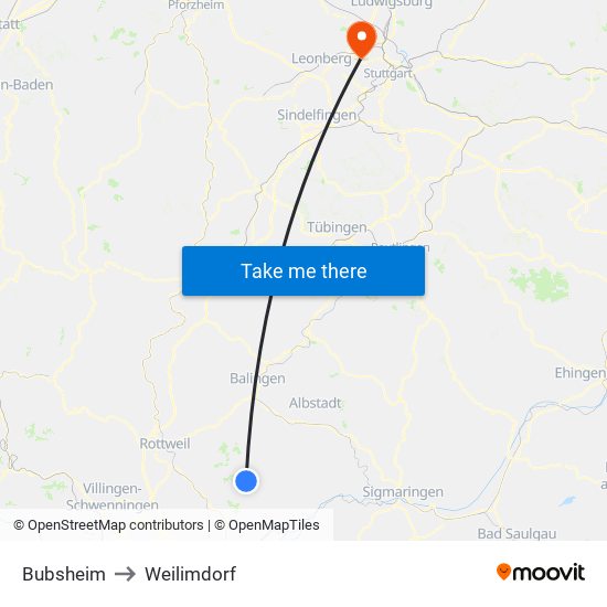 Bubsheim to Weilimdorf map