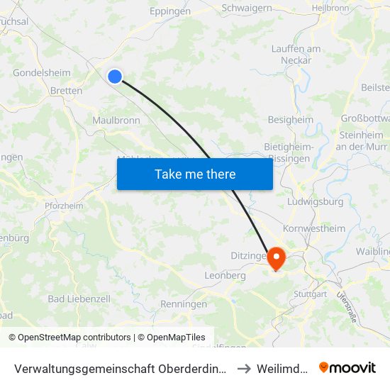 Verwaltungsgemeinschaft Oberderdingen to Weilimdorf map