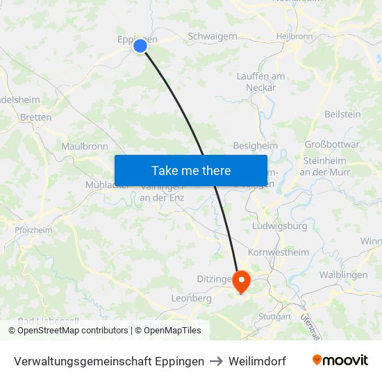 Verwaltungsgemeinschaft Eppingen to Weilimdorf map