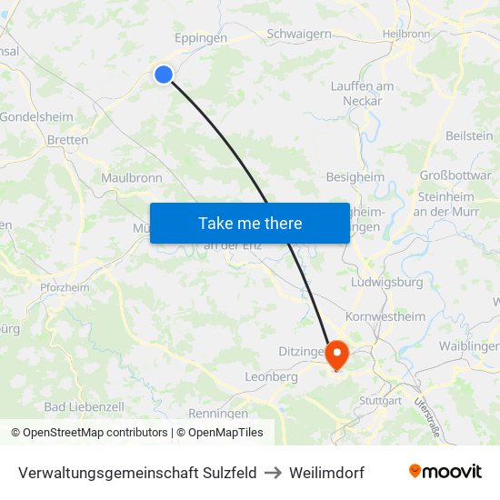 Verwaltungsgemeinschaft Sulzfeld to Weilimdorf map