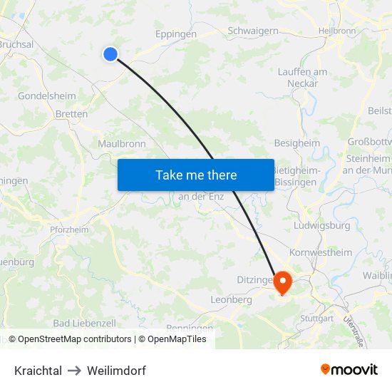 Kraichtal to Weilimdorf map