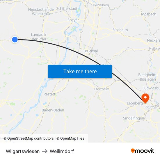Wilgartswiesen to Weilimdorf map