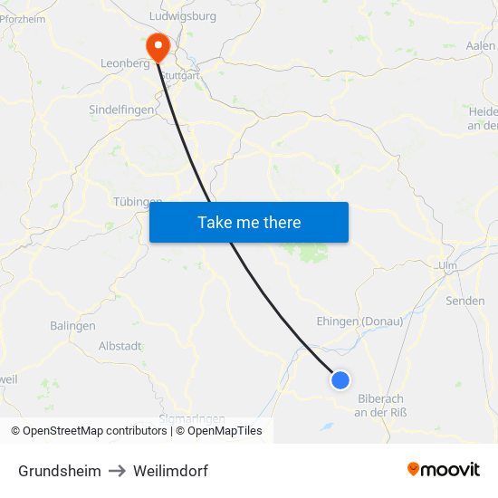 Grundsheim to Weilimdorf map