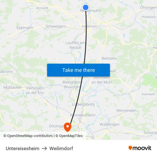 Untereisesheim to Weilimdorf map