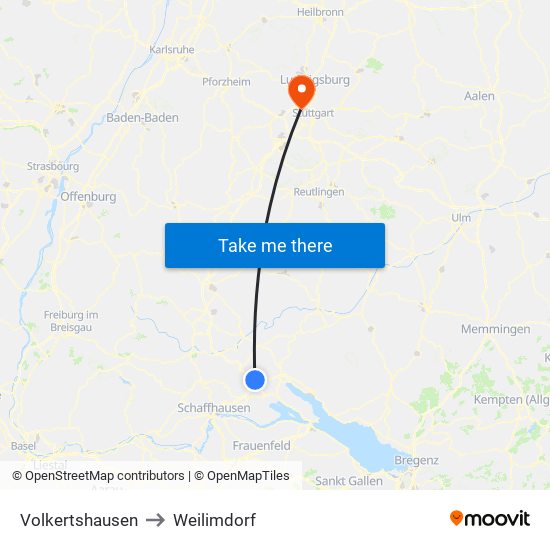 Volkertshausen to Weilimdorf map