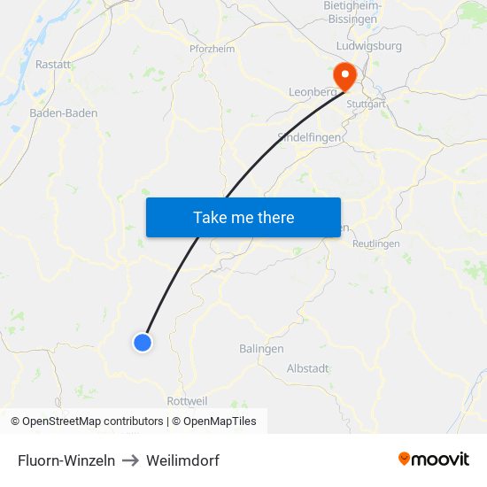 Fluorn-Winzeln to Weilimdorf map