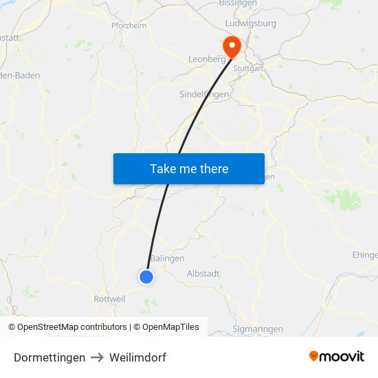 Dormettingen to Weilimdorf map