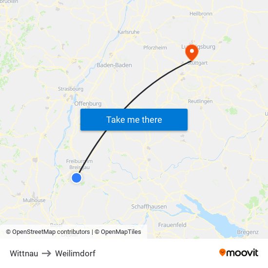 Wittnau to Weilimdorf map