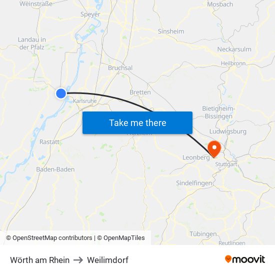 Wörth am Rhein to Weilimdorf map