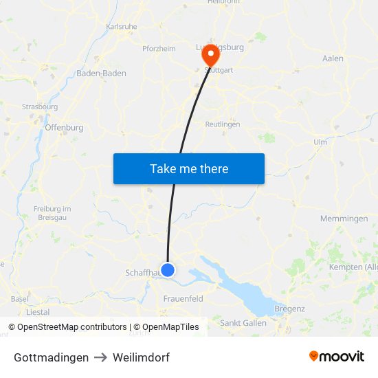 Gottmadingen to Weilimdorf map
